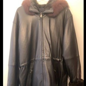 Black Real Leather Real Fur Jacket with Hood